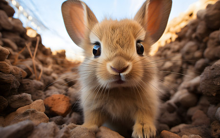 Cute little rabbit in the desert, close-up view.の素材