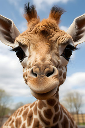 Portrait of a giraffe in a zoo, close-upの素材
