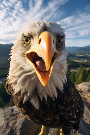 Bald Eagle (Haliaeetus leucocephalus) on top of a mountainの素材