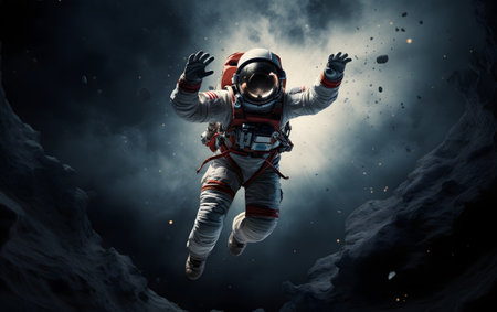 Astronaut spaceman do spacewalk while working for space station. mixed-mediaの素材