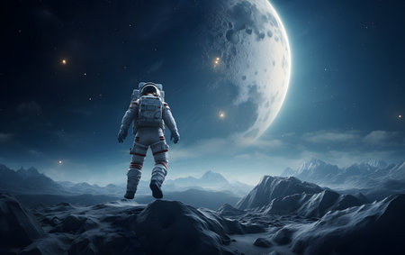 Astronaut in outer space against the background of the planet. mixed-mediaの素材