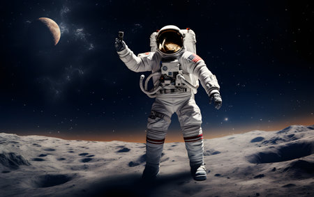 Astronaut in outer space against the background of the planet.の素材