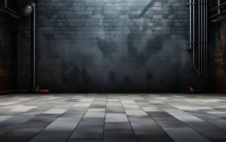 3D rendering of an empty room with a brick wall and floorの素材