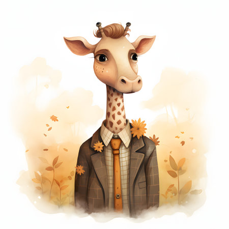 Fashionable giraffe in a coat and bow tie. Vector illustration.の素材