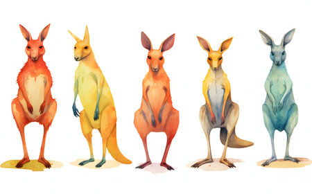 Kangaroos set. Watercolor illustration isolated on white backgroundの素材