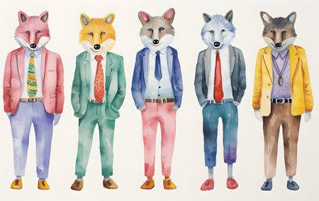 Set of different men's clothes with animals. Watercolor illustration.の素材