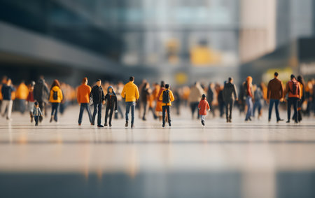 People walking in the shopping center, blurred background. 3d rendering.の素材
