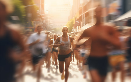 Marathon Runners Healthy Lifestyle Athlete Running Commuting Conceptの素材