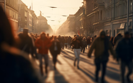 Crowd of people walking on Nevsky Prospect in St. Petersburg.の素材