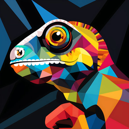 colorful chameleon on a black background. vector illustration.の素材