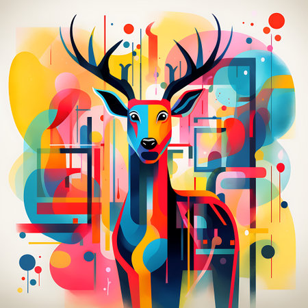 Abstract colorful background with deer and geometric elements. Vector Illustration.の素材