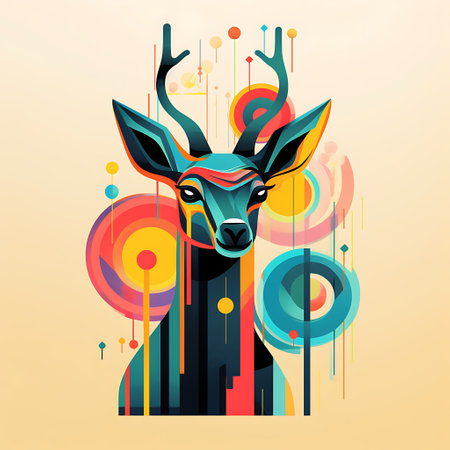 Deer head with abstract colorful background. Colorful vector illustration.の素材