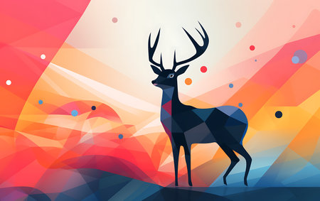 Silhouette of a deer on abstract background. Vector illustration.の素材