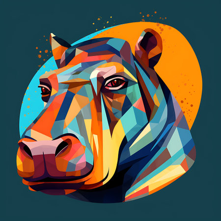Abstract portrait of a hippopotamus in the style of low poly. illustrationの素材