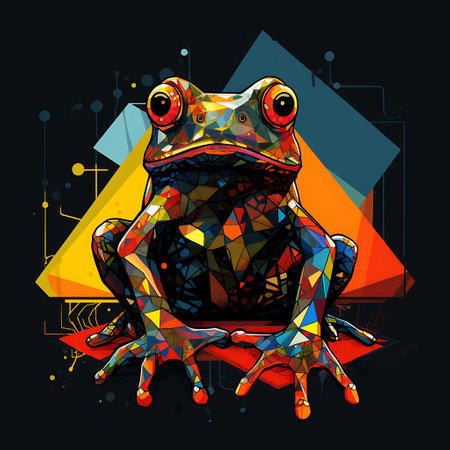 Colorful frog on black background. Vector illustration for your design.の素材