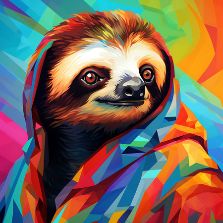 Portrait of a cute sloth on a colorful background. Vector illustration.の素材