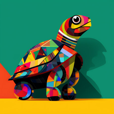 Turtle on colorful background. Geometric turtle. Vector illustration.の素材