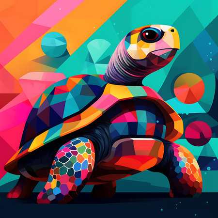 Turtle in low poly style on a dark background. illustrationの素材