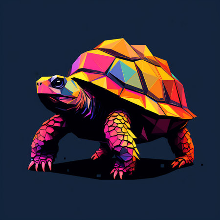 Turtle in low poly style on a dark background. illustrationの素材