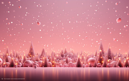 Winter landscape with snowflakes and Christmas trees. Vector illustration.の素材