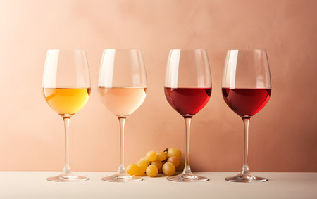 Glasses of different wines on dark background, closeup. Space for textの素材