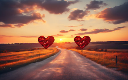 Valentine's day romantic background with heart shape on road.の素材