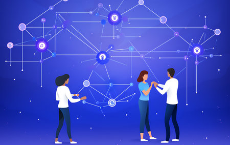Vector illustration of people working with social network connection. networking conceptの素材