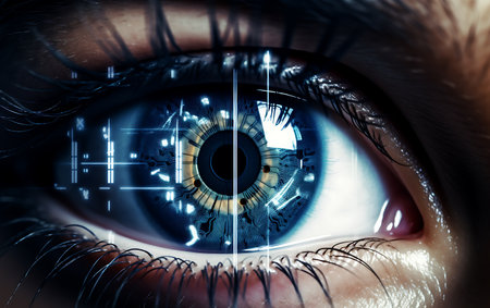 Close up of human eye with high tech concept. 3D renderingの素材