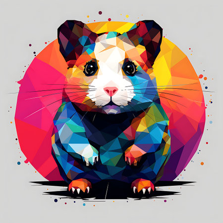 Cute hamster on a colorful background. Polygonal vector illustration.の素材