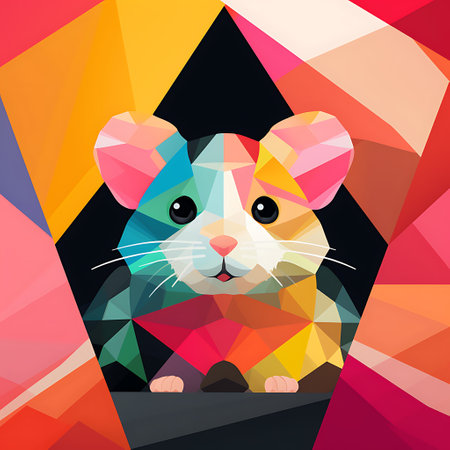 Cute hamster on colorful polygonal background. Vector illustration.の素材