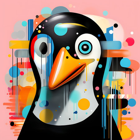 Penguin on abstract colorful background. vector illustration eps10の素材