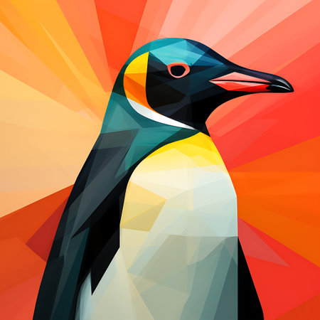 Gentoo penguin on a colorful background. Vector illustration.の素材