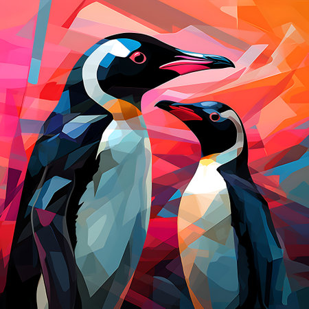 Two penguins on abstract background. Vector illustration for your design.の素材