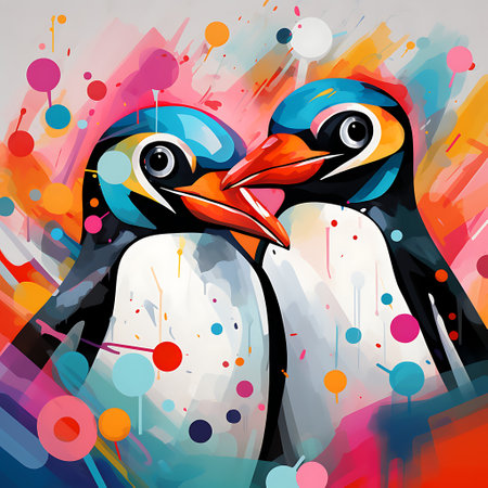 Penguin on abstract colorful background. Vector illustration of penguin.の素材
