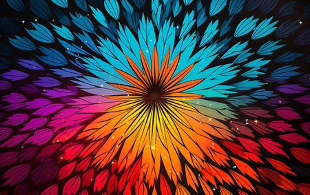 Abstract colorful background with flowers and rays. Vector illustration for your designの素材