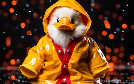 santa claus in yellow raincoat on bokeh backgroundの素材