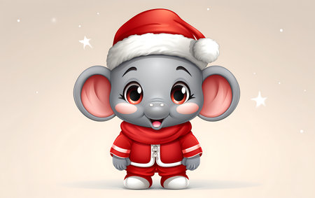 Cute cartoon baby elephant wearing Santa Claus costume. Vector illustration.の素材