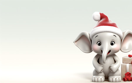 elephant with santa claus hat and gift 3d renderingの素材