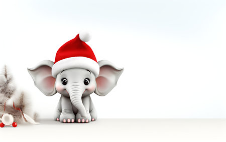 elephant with santa hat on white background. 3d renderingの素材