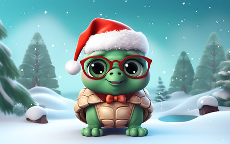 cute persian kitten in santa claus hat on christmas backgroundの素材
