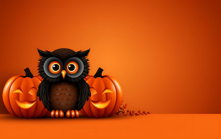 Halloween background with owls and pumpkins. Vector illustration. Eps 10の素材