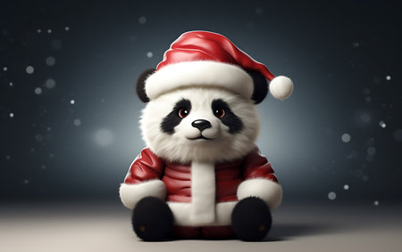 panda wearing christmas costume on dark background 3d rendering imageの素材