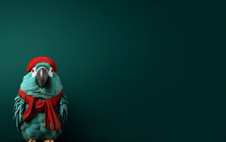 3D rendering of a parrot in a red hat and scarfの素材