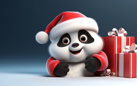 panda with christmas gift - 3d rendered xmas illustrationの素材