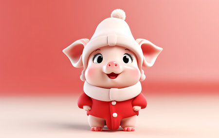 Cute little pig in Santa Claus costume. 3D illustration.の素材