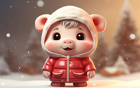 cute little boy in winter clothes 3d-illustration.の素材