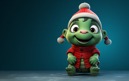 cartoon turtle with santa claus hat - 3D Illustrationの素材