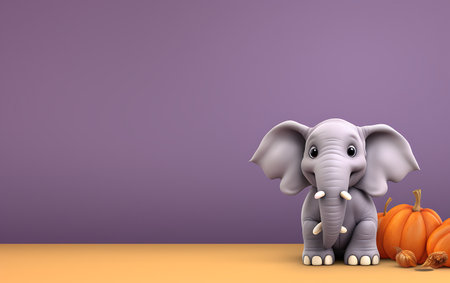 3D Render of an Elephant with pumpkins and space for textの素材