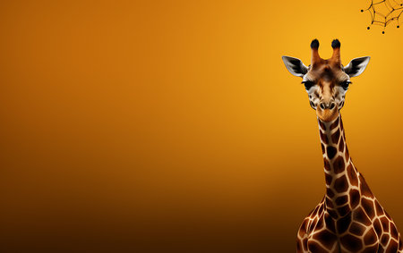 giraffe on orange background with spider web, 3d illustrationの素材
