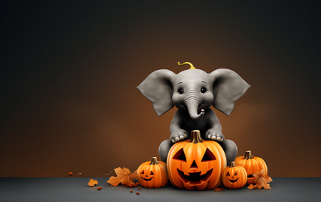 Halloween pumpkin with an elephant on a dark background with copy spaceの素材